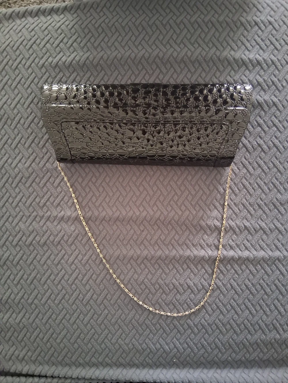 Bijoux Terner Black Croc-Embossed Clutch with Gold Chain